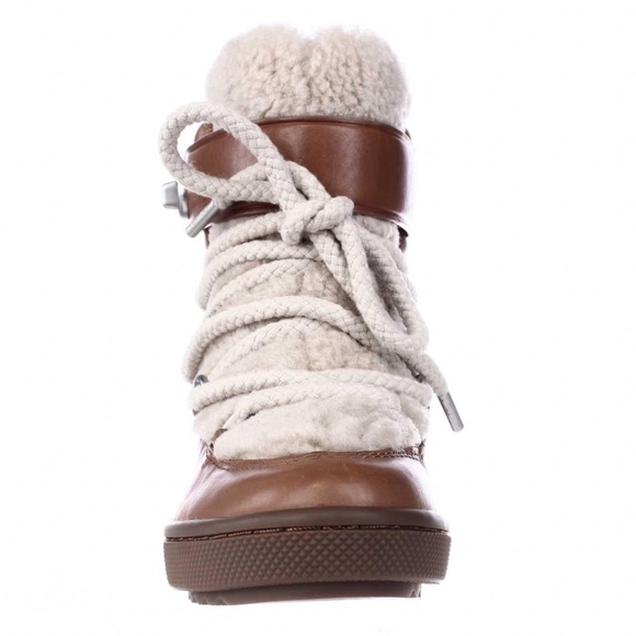 COACH Monroe Shearling Lace-Up Wedge Booties - Picture 2 of 12